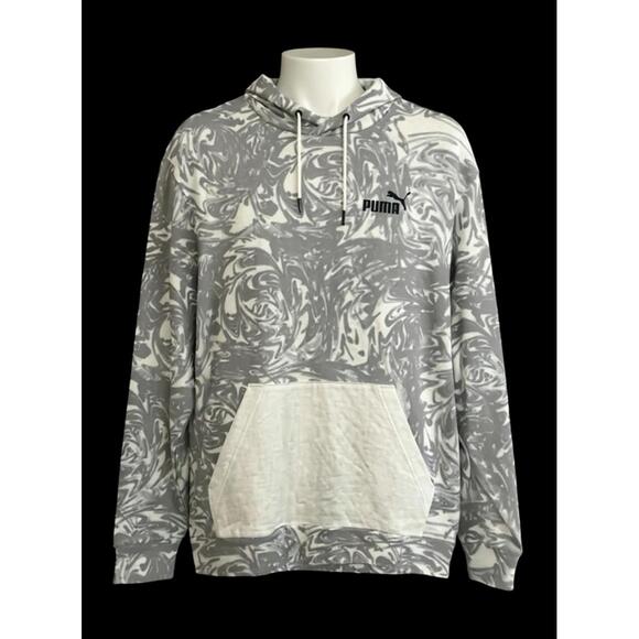 Puma Men's Gray and White Patterned Hoodie - Picture 1 of 3